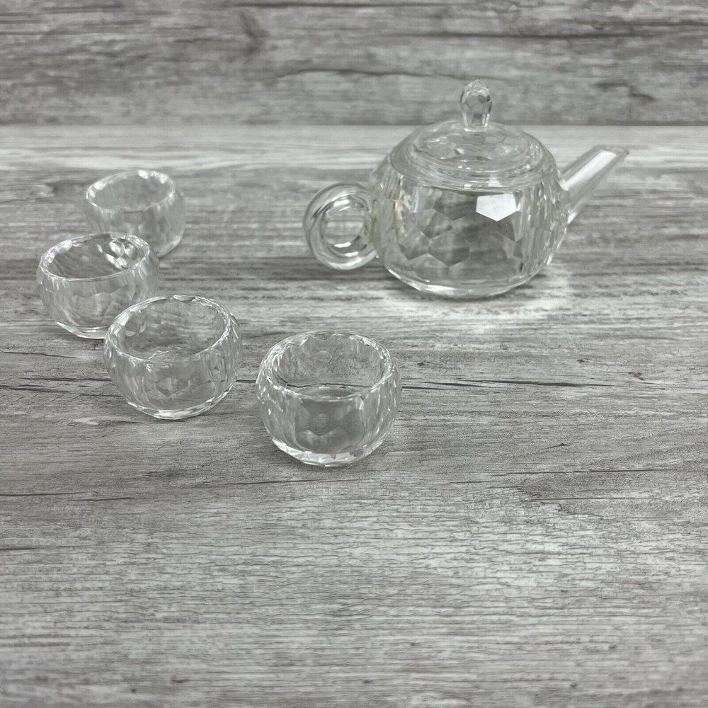 Rare VTG Set Crystal tea pot, small teapot, miniature tea pot, cut glass teapot
